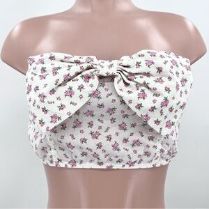 NWT Anthropologie Ditsy Floral Print Coquette Bow Cotton Bandeau Top Size Medium